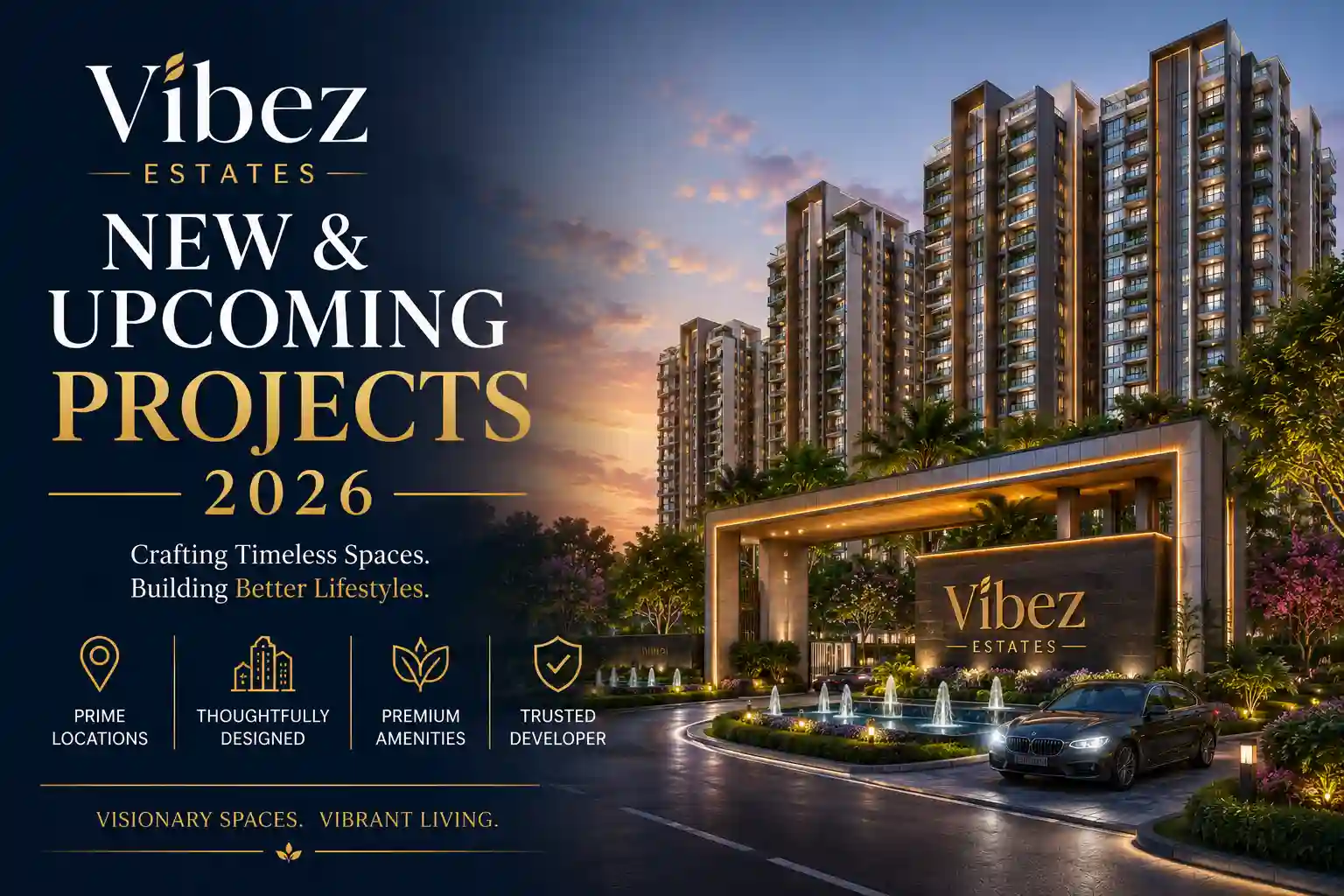 Vibez Estates new premium residential projects banner showcasing luxury villas and resort homes across India